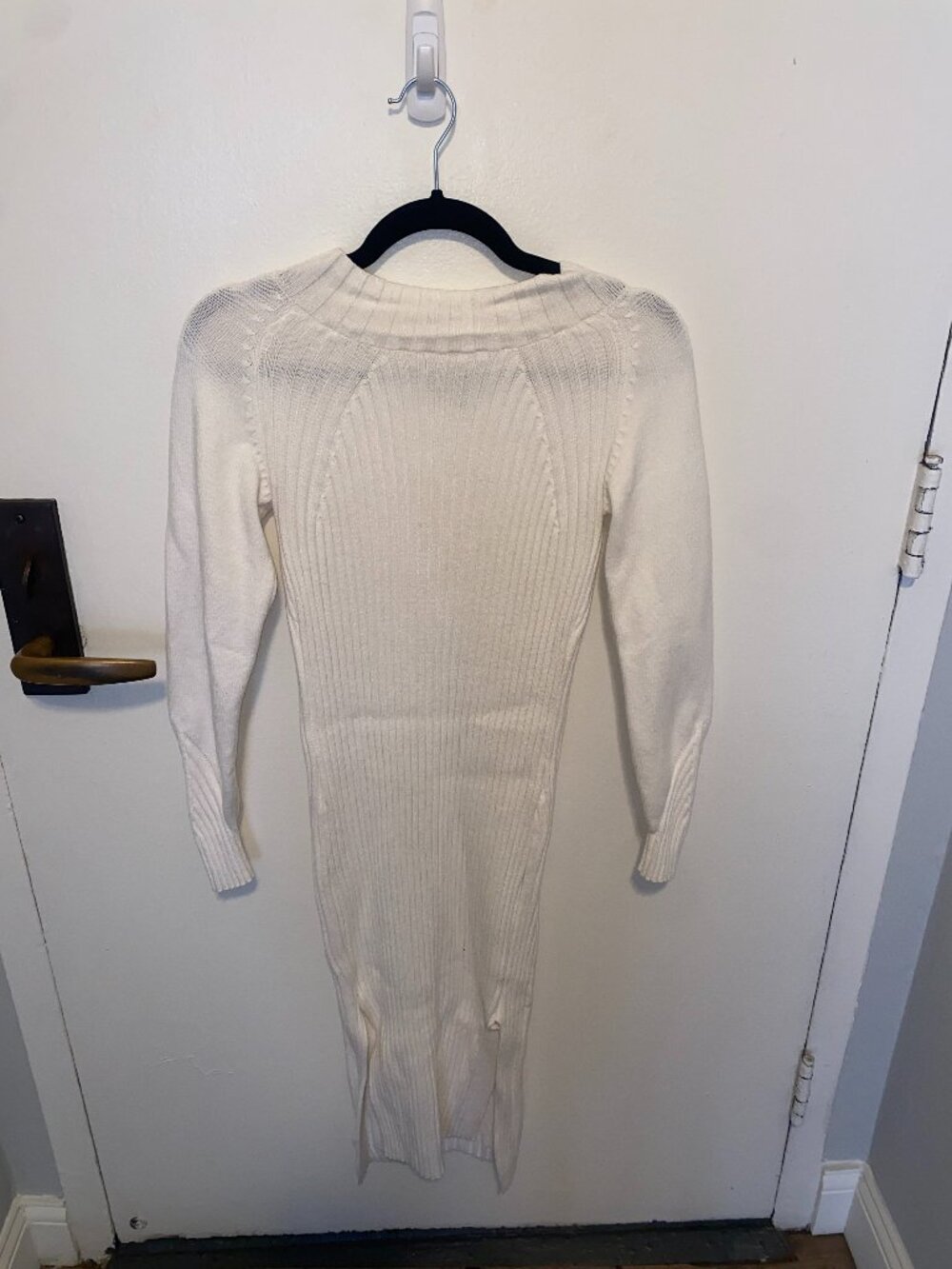 Lulus White Long Sleeve Sweater Midi Dress Side Slit